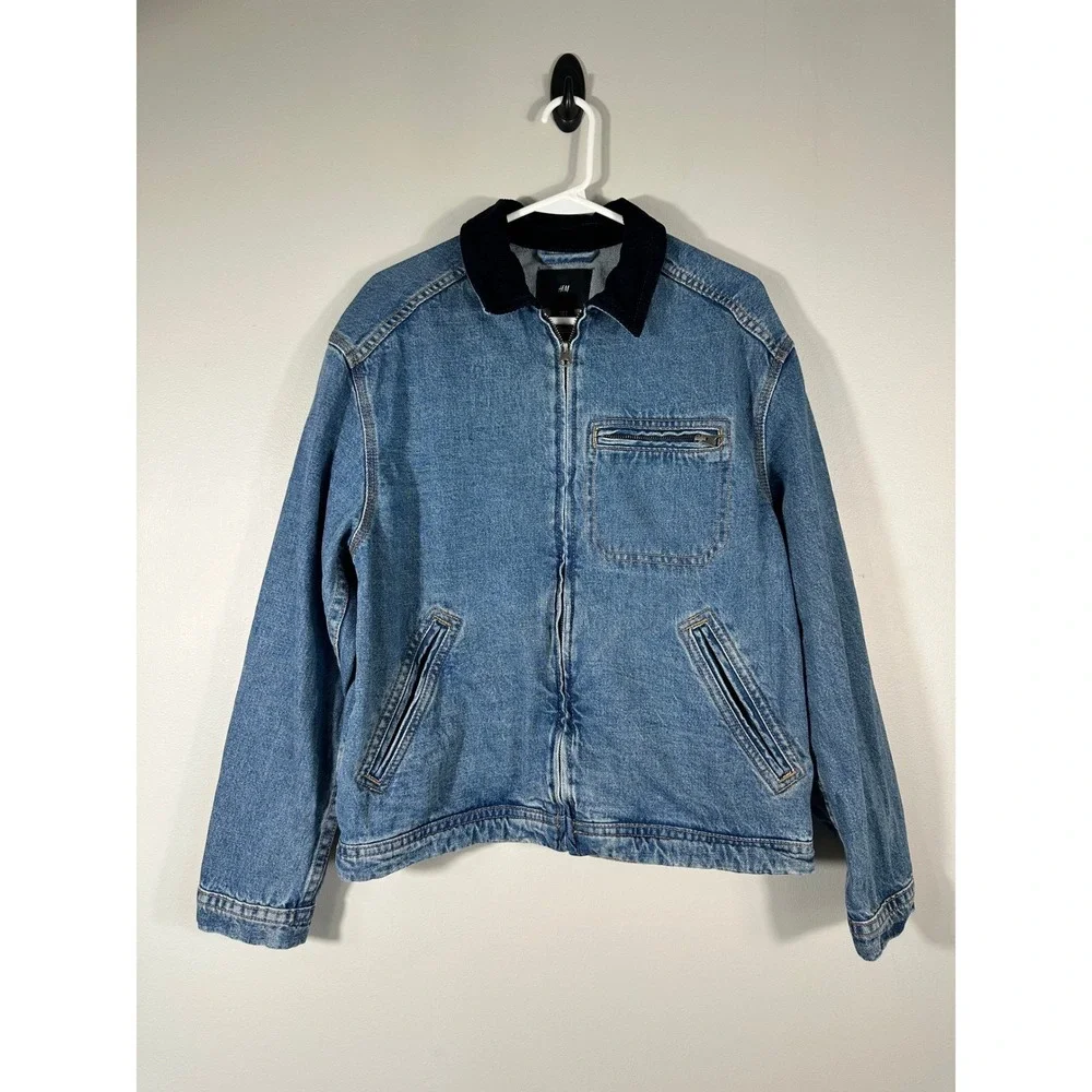 HM Denim Jacket Mens Small Blue Jean Workwear Corduroy Collar